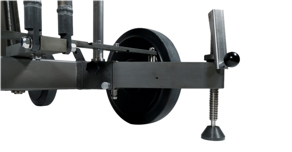 The same corner receiver with the hand-cranked levelling leg fitted