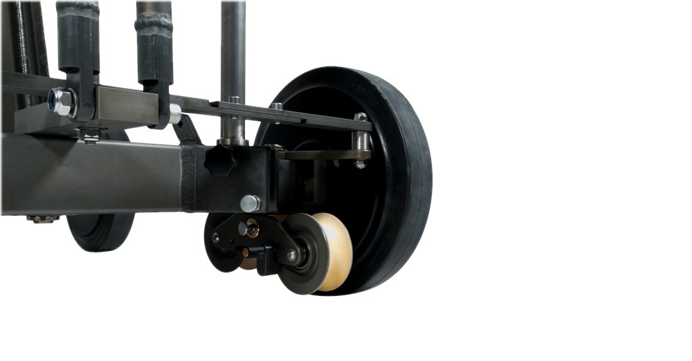 Corner receiver with the track wheel adapter fitted under the rubber wheel