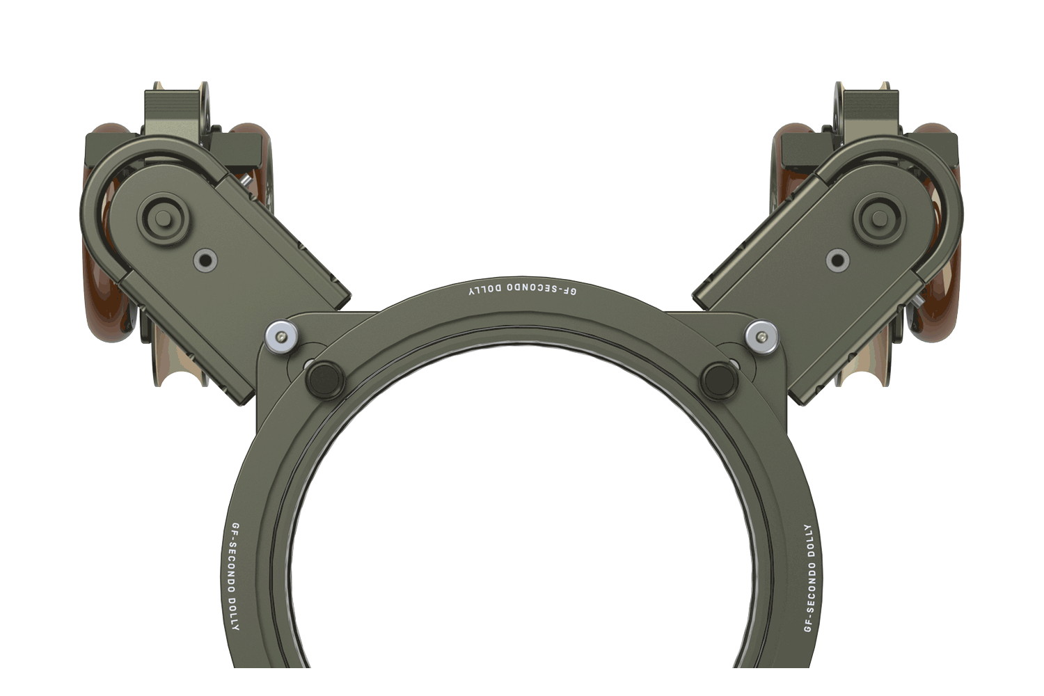 Wheel units of the GF-Kit Dolly swung out for standard 62 cm track gauge
