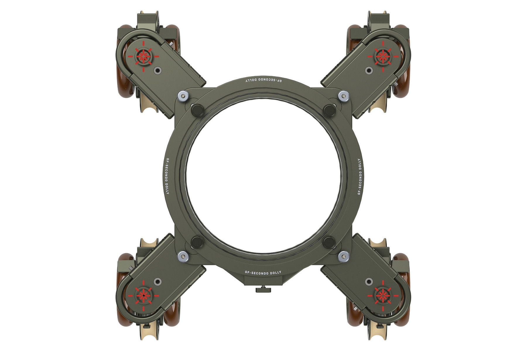 Top view of the GF-Kit Dolly with the four steering positions marked in red at the wheel units