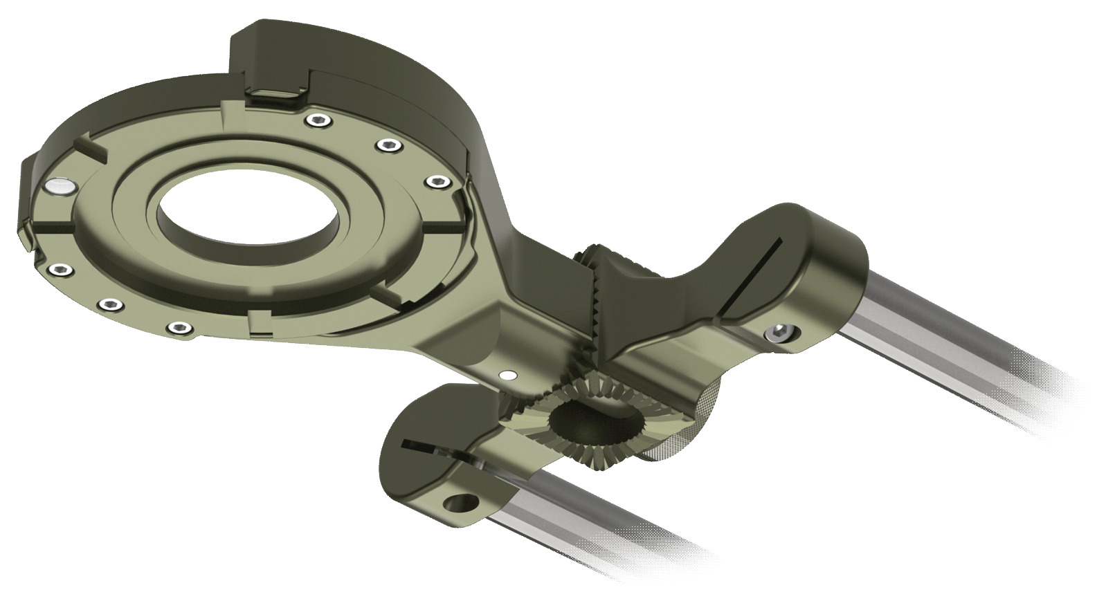 The GF-Jib Slider nose mount facing up, with the Mitchell face on top for overslung work