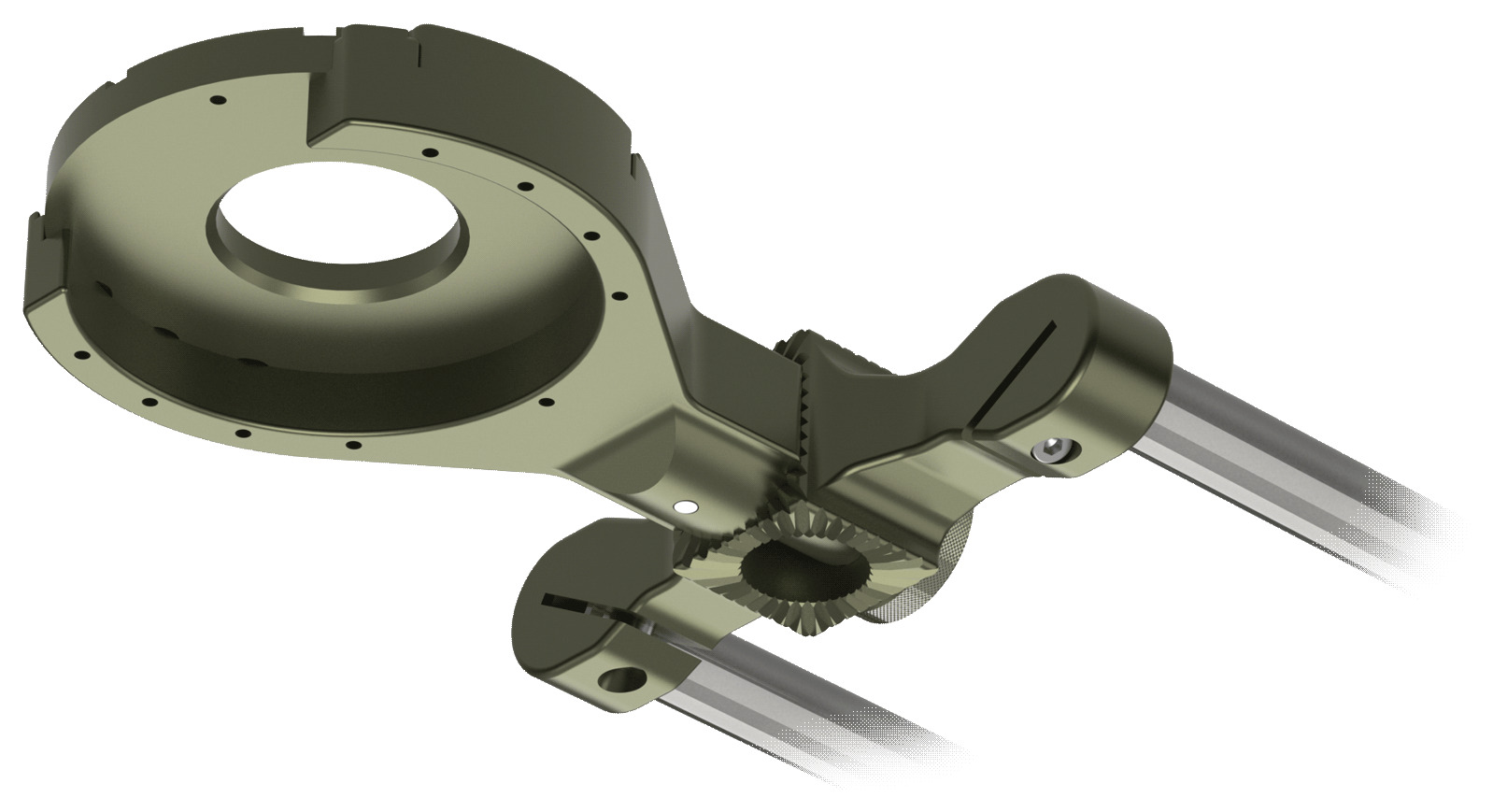 The same nose mount turned over on its toothed coupling, Mitchell face down for underslung work