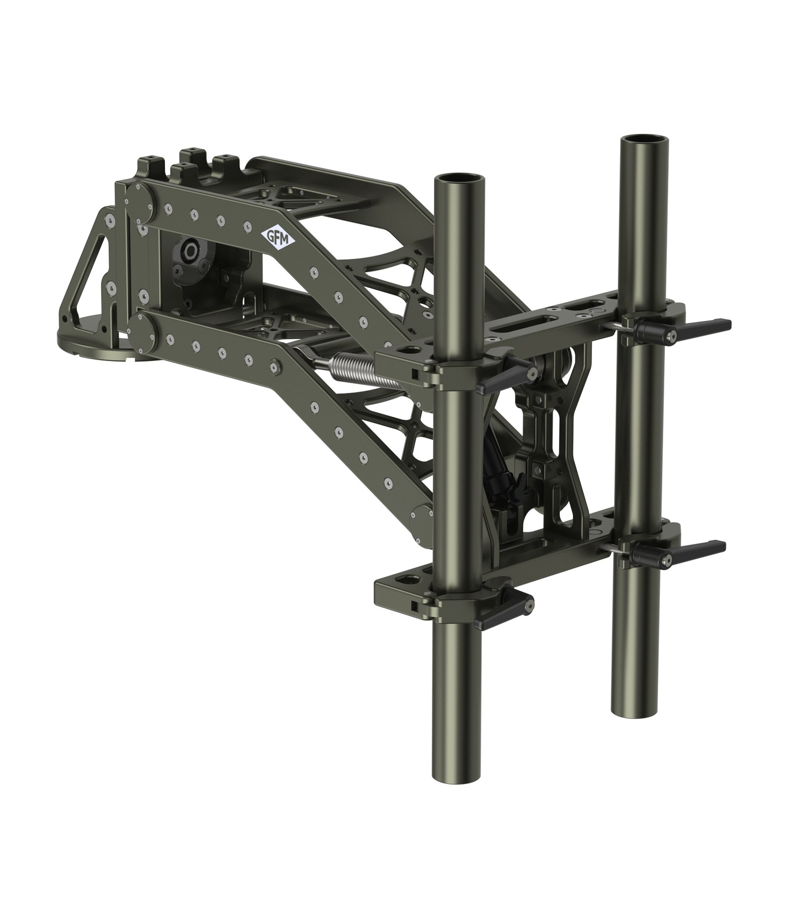 GF-Mini Shock Absorber on the scaffold double mount, clamped to 48 mm tube