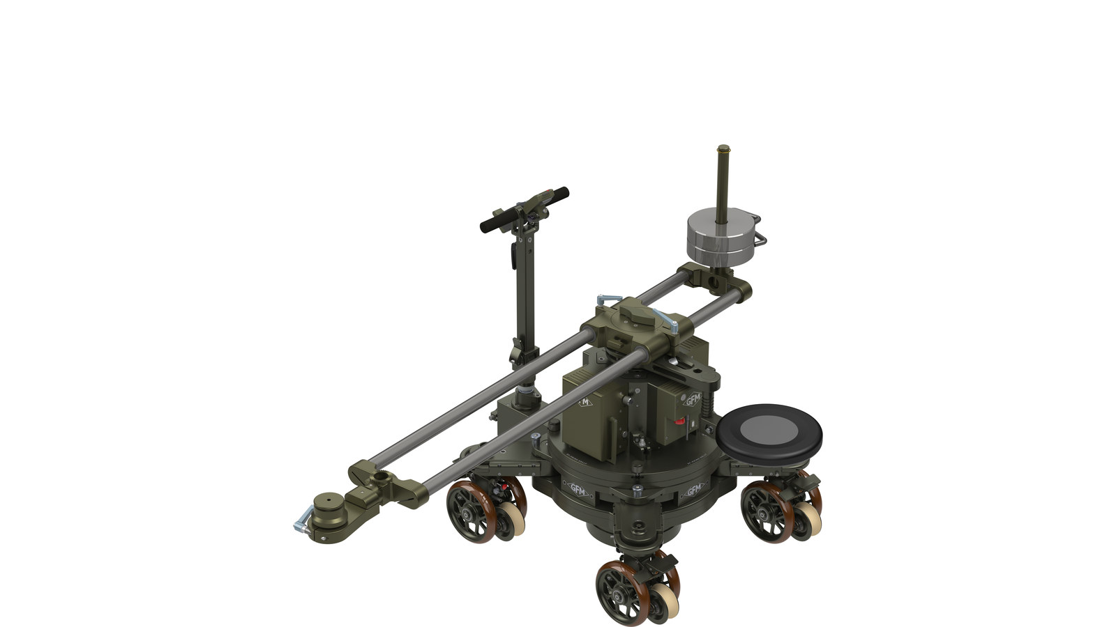 GF-Multi Offset Rig mounted horizontally on a GF-Primo Dolly, arm reaching out to the side