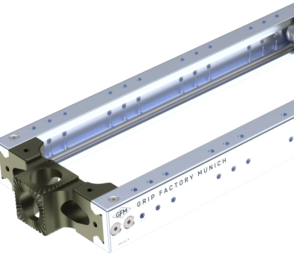 GF-Slider standard end mount with rosette interface and 3/8"-16 thread grid