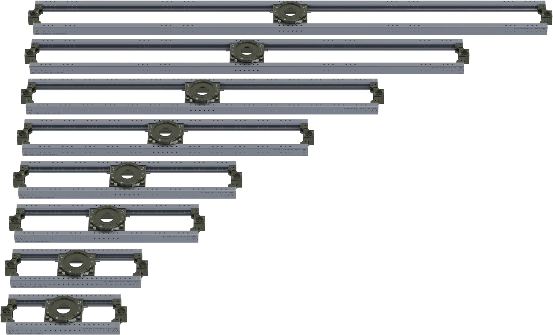 All eight GF-Slider lengths from 60 to 300 cm, shortest to longest