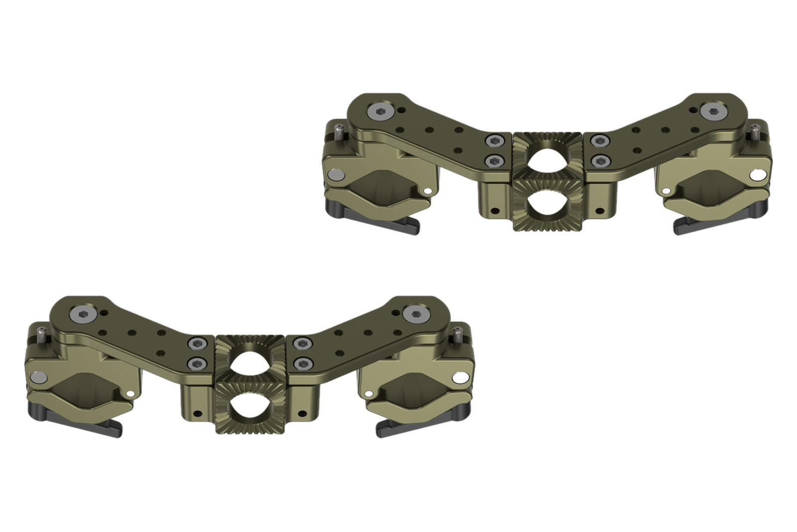 The two end bracket assemblies of the GF-Tube Dolly, showing the GF-Slider end mount interface